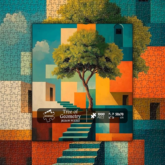 Tree of Life Geometric Puzzle for Adults, Modern Abstract Architecture Art Puzzle, Nature 1000 Piece Puzzle for Adults Landscape Jigsaw Puzzle Challenging