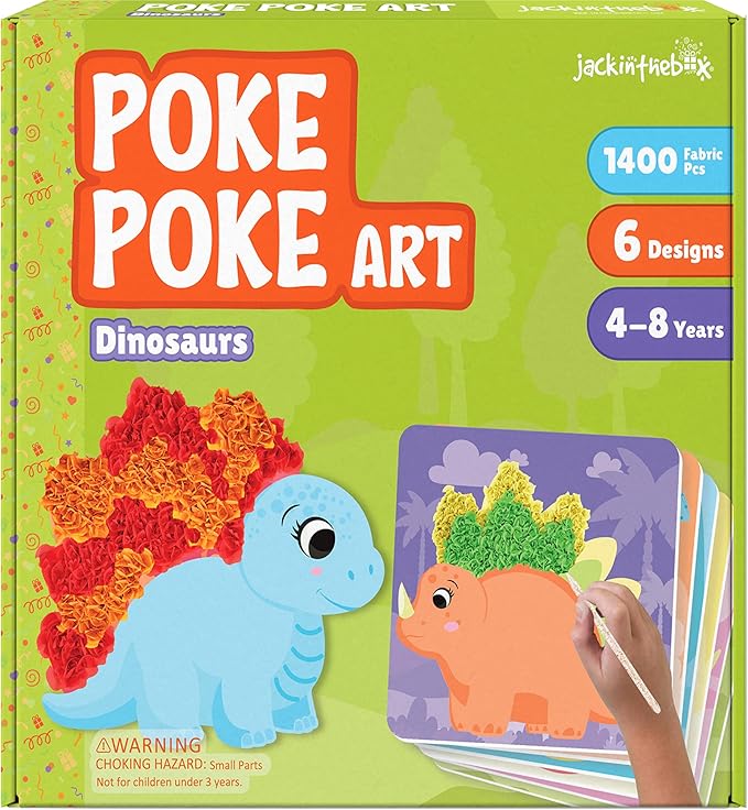 jackinthebox Poke Poke Art – Dinosaurs Theme, Mess-Free Fabric Art and Craft, Flower Pressing Kits, Gift for Kids, Easter Gifts for Girls and Boys Ages 4 5 6 7 8
