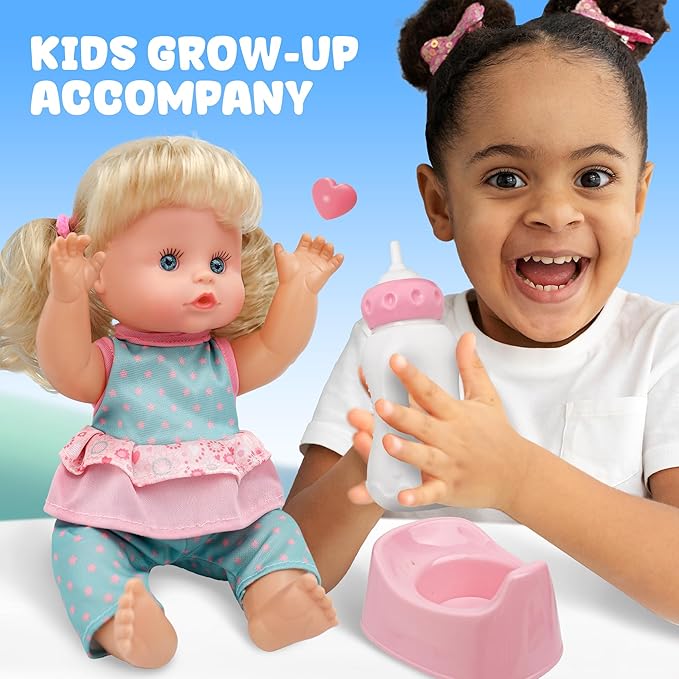 SMILESSKIDDO Baby Doll, 12 inch Interactive Talking Doll with Hair, Bottle, Soft Vinyl Body and Other Accessories, Realistic 12 Sound Modes & Pee Function – Perfect Pretend Play Toy for Toddlers