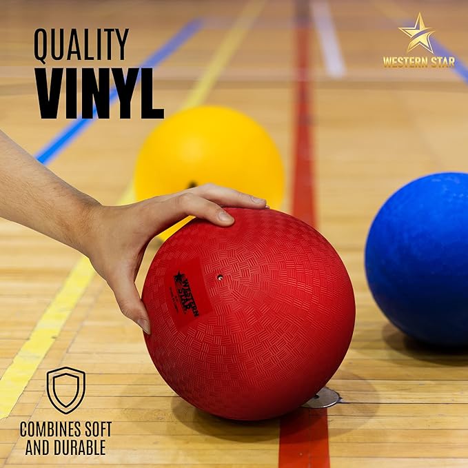 Western Playground Ball and Kick Ball - Extra Soft and Bouncy- 4 Colors - Medium & Large & Extra Large - Reliable Construction - for Kids, Toddlers, and More - No Fade Playground Balls