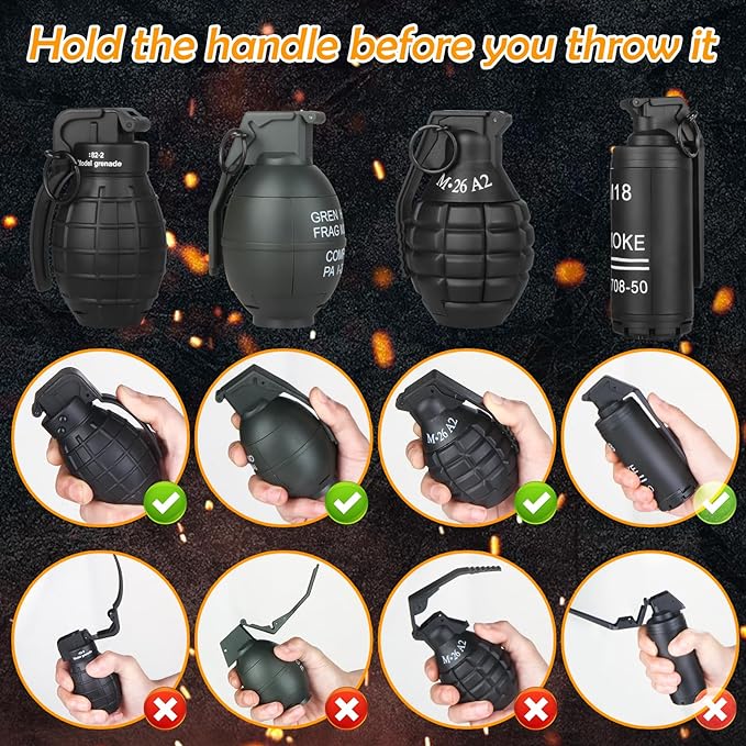 Toy-Hand Grenade for CS Battle Game,with 9 Foam Ammo Green Tactical CS-Grenade Fun Impact,Pull Ring Grenade Halloween Toy Outdoor Sport for Age 14 Years Old and up and Adults
