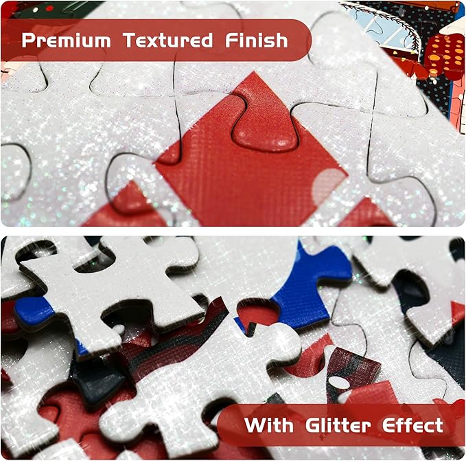 1000 Piece Christmas Puzzle for Adults, Festive Winter Village Jigsaw Puzzle with Glitter Snow Effect, Holiday Street Scene Puzzle, Perfect for Christmas Fun, 24 x 24 Inches