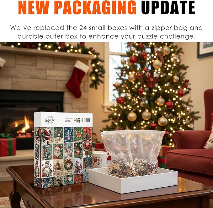 1000 Piece Christmas Puzzle for Adults, 24 Vintage Holiday Scenes Jigsaw Puzzle, 19.2 x 26.6 in Decorative Christmas-Themed Puzzle, Perfect and Family Activity