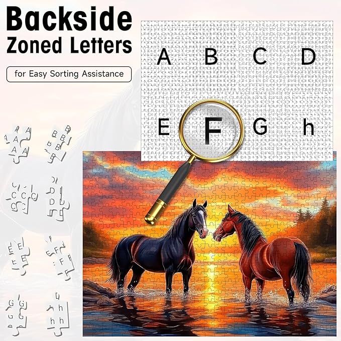 500 Piece Puzzles for Adults, Horse Sunset Landscape Jigsaw Puzzle with Letters on Back, Cardboard Puzzle for Game Nights & Home Decor, 20.5×15 Inch
