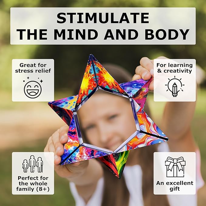 Shashibo Shape Shifting Box - STEM Fidget Toy with Ultra Strong Magnets - Sensory Puzzle Cube Transforms Into 100+ Shapes, Easter Basket Stuffers Gift for Kids, Teens, and Adults (Cosmos)