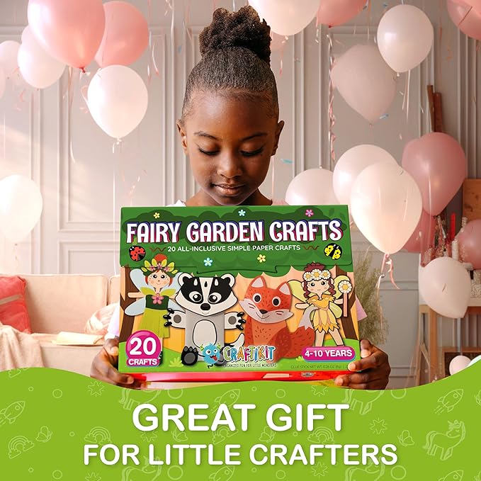 Craftikit® 20 Award-Winning Fairy Garden Crafts for Kids - 20 All-Inclusive Fun Paper Toddler Crafts, Fairy Garden Kit for Kids Ages 3-10