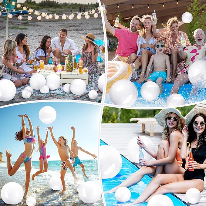 Sratte 20 Pcs Inflatable Beach Balls Bulk, Multiple Sizes Summer Swimming Pool Balls for Adults Hawaii Luau Party Supplies(White,Classic)