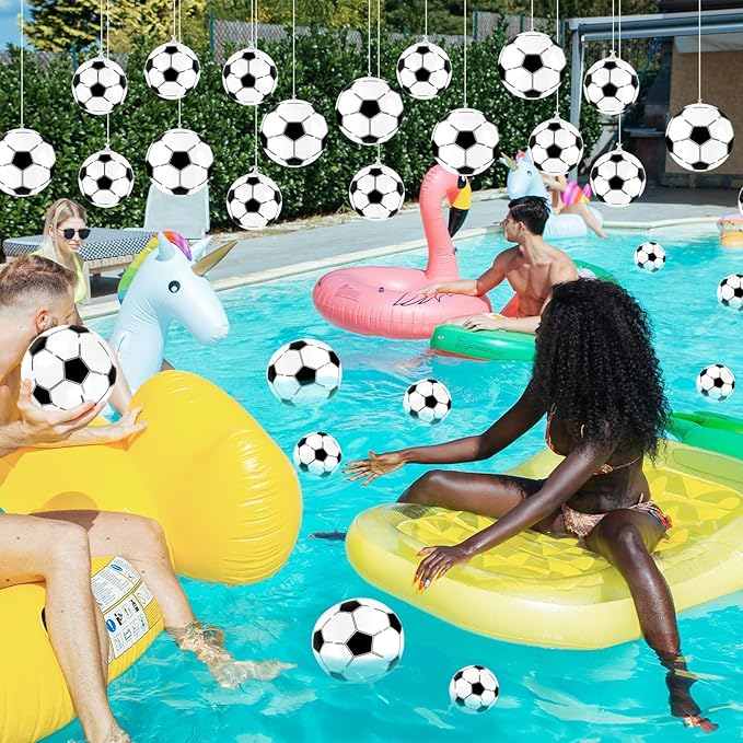 24 Pcs Inflatable Mini Soccer Balls Soccer Party Decorations Small Soccer Balls with Hanging Rope Hooks Summer Swimming Pool Beach Ball Water Games Blow up Sport Toys Beach Birthday Party Decorations