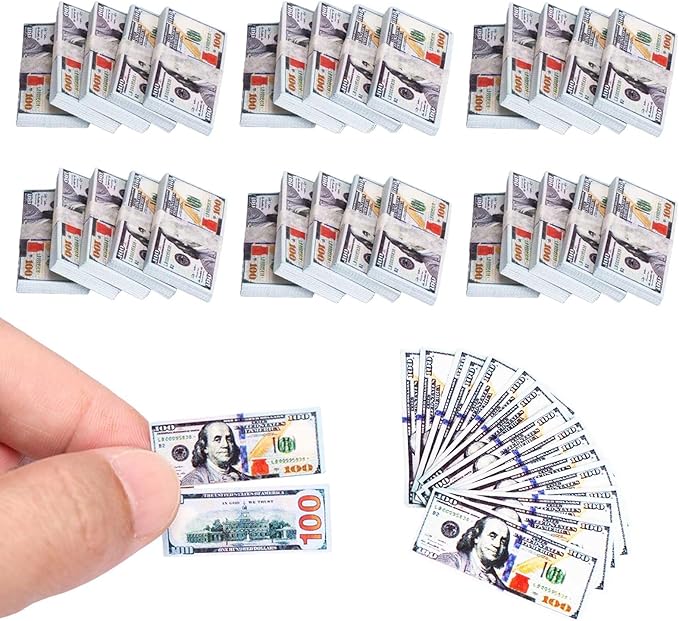 600PCS 1:6 Scale Miniature Money Tiny Money Bills for Dollhouse Scene Model Tiny Doll House Accessories,DIY Craft Supply,Miniature Doll Accessories, Action Figure Props, Tiny Collectibles