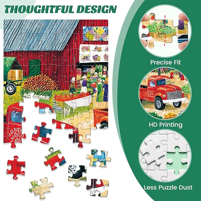 300 Piece Puzzles for Adults, Farmer’s Market Jigsaw Puzzle with Fresh Fruits, Large Piece Trucks Puzzle for Kids Ages 8-10 10-12, Fun Farm Countryside Puzzles,Family Game Great Gift 20.5 * 15in