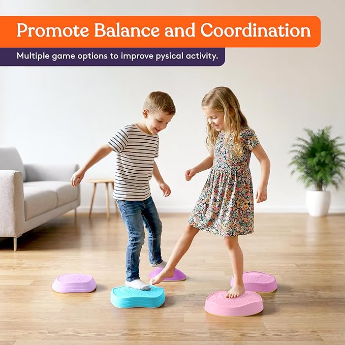 Special Supplies Stepping Stones for Kids, 5 Balance Indoor and Outdoor Blocks Promote Coordination, Balance, Strength, Child Safe Rubber, Non-Slip Edging, Stackable