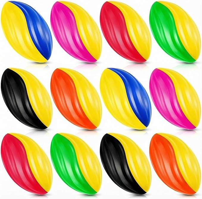 Jerify Mini Footballs for Kids Spiral Foam Football Bulk 5 Inch Soft Small Waterproof Foam Ball Sports Birthday Toddler Football for Indoor and Outdoor Game (Fashion Color,12 Pcs)