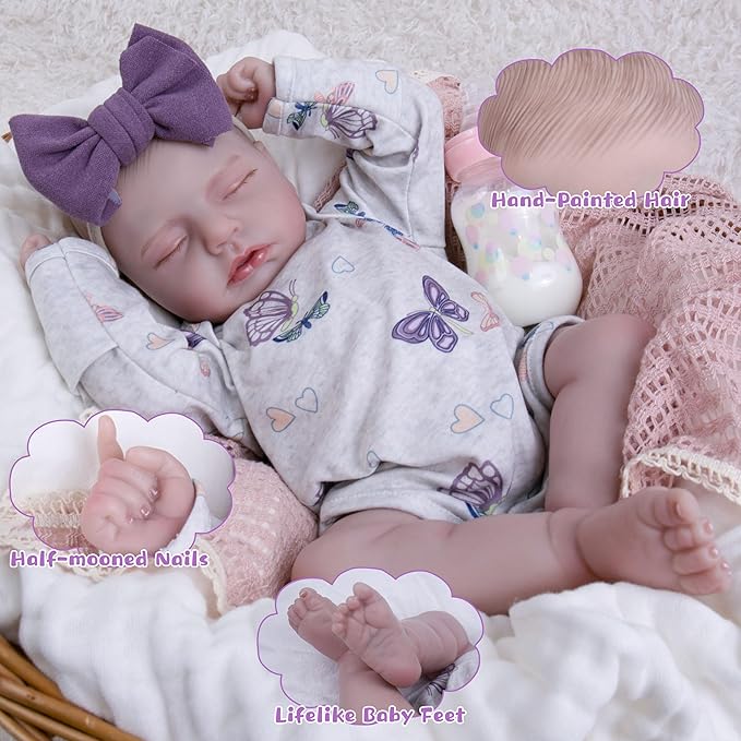 EKOKIZ Reborn Baby Dolls 20 Inch Realistic - Weighted Body Newborn Baby Doll, Life-Like Skin Detail Soft Vinyl Cloth Body, Collectible Real Life Sleeping Doll with Gift Set for Kids 3+