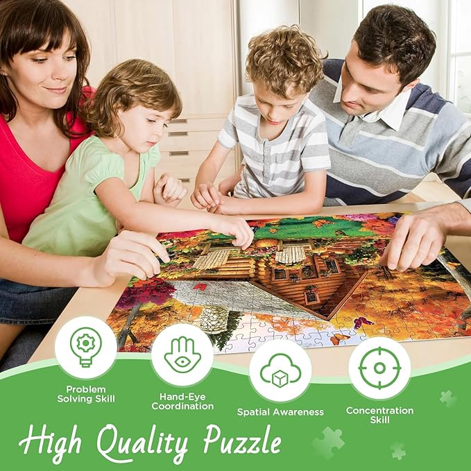 300 Pieces Puzzle for Adults, House and Forest Jigsaw Puzzle 300 Pieces, Butterfly, Fallen Leaves and Pumpkins Puzzle for Kids Seniors, Challenging Home Decor Holiday Party Gift Toy 20.5 * 15 in