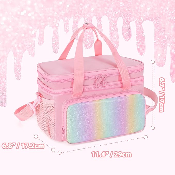 GRAOSO Carrying Case Compatible with Barbie Doll Clothes, Doll Accessories Storage Organizer, Double Layer Design, with Handle and Detachable Shoulder Strap, Case only (Pink)