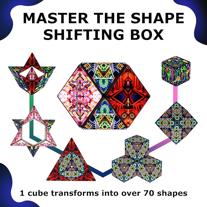 Shashibo Shape Shifting Box - STEM Fidget Toy with Ultra Strong Magnets - Sensory Puzzle Cube Transforms Into 100+ Shapes, Easter Basket Stuffers Gift for Kids, Teens, and Adults (Glowquarium)