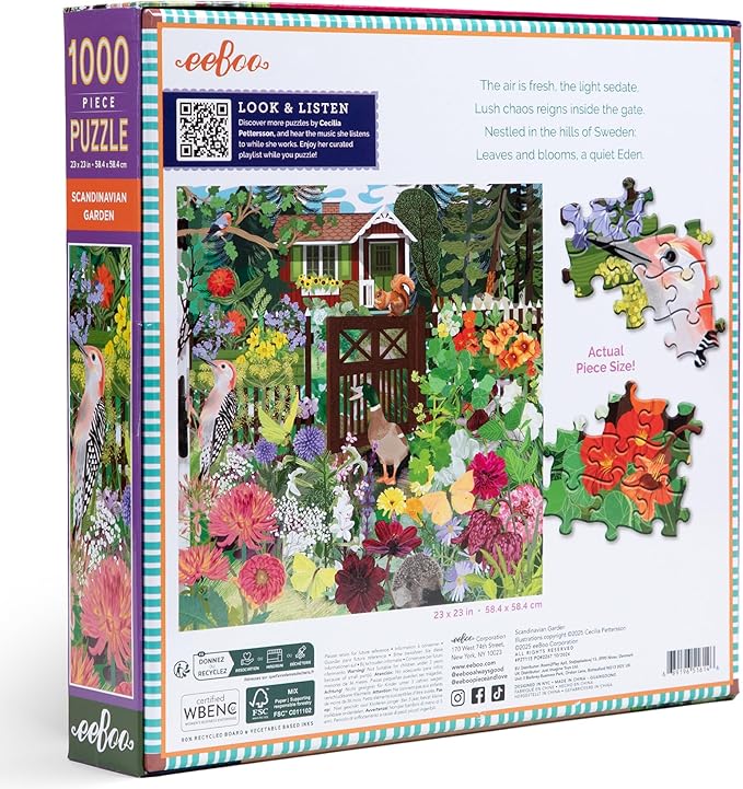 eeBoo 1000 Piece Puzzle - Scandinavian Garden Jigsaw Puzzle for Adults, Square 23" x 23" Made with Recycled Board & Vegetable-Based Ink