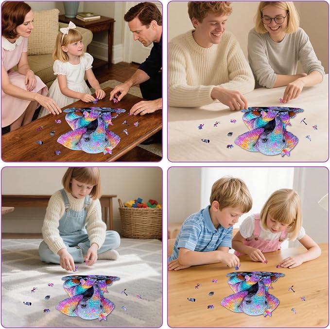 MEATRN Wooden Jigsaw Puzzle - Colorful Baby Elephant with Butterflies, 491 Pcs, 16.3x16.7 in, Animal Puzzles for Adults & Kids, Educational Brain Teaser Gift and Home Art Décor