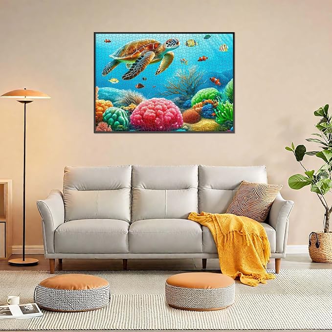 Rocorose Jigsaw Puzzle for Adults 1000 Pieces, Underwater World Sea Turtle Puzzle for Family Activity Ocean Nature Puzzle Colorful Marine Life Challenging Home Decor