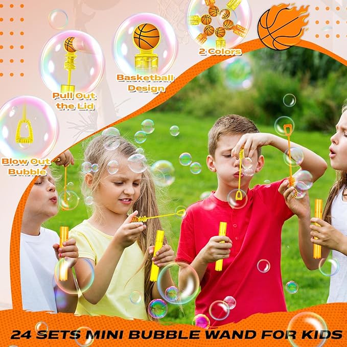 24 Pcs Basketball Bubble Wands Basketball Themed Party Favors Birthday Bubble Wand Bulk for Outdoor Summer Classroom Party Supplies Kids Goodie Bags Filler