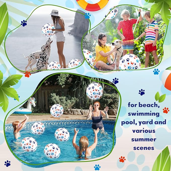 12 Pack Blue Dog Paw Beach Ball 8.5 in Inflatable Beach Balls Bulk for Kids & Adults Cartoon Swimming Pool Toys Pool Party Favors for Birthday Summer Outdoor