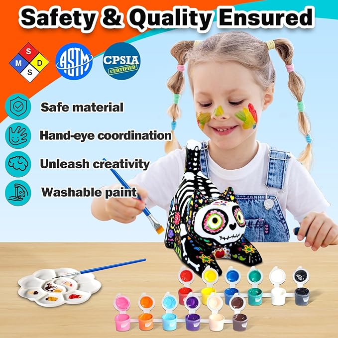 FUNZBO 4.3in Paint Your Own Cat Lamp Kit - Easter Basket Stuffers, Arts and Crafts Supplies Painting for Kids Teens, DIY Night Light Toy for Girls Boys Age 3 4 5 6 7 8 9 10 11 12 13 Birthday Gifts