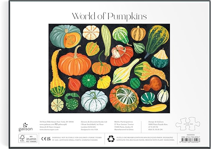 Galison World of Pumpkins – 1000 Piece Jigsaw Puzzle Featuring Beautiful Painted Artwork of A Pumpkin and Gourd Collection