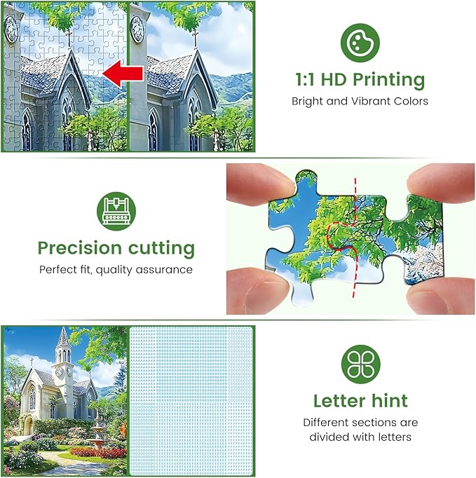 1000 Piece Puzzle for Adults,Little Chapel Puzzles,Beautiful Garden Countryside Jigsaw Puzzles 1000 Pieces,Fun Christian Puzzle for Adults Kids Seniors,Challenging Family Game Great Gift Idea,28x20 in