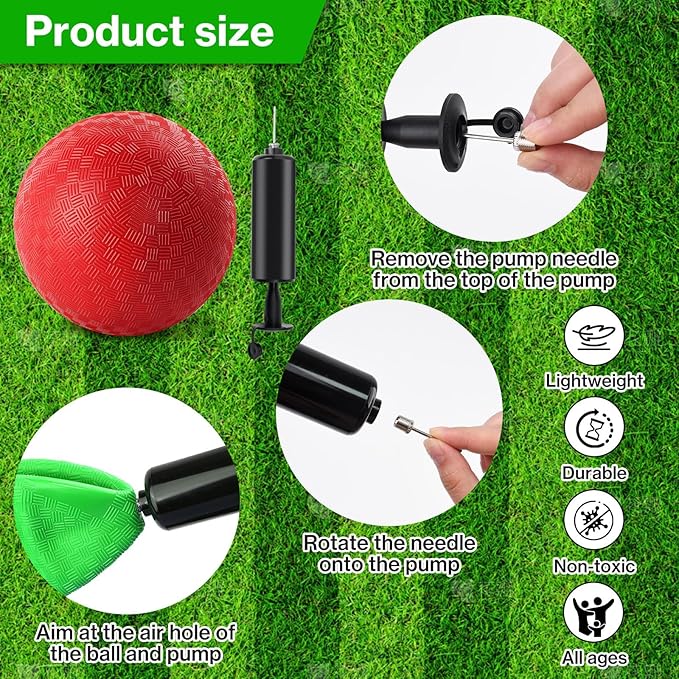 6 Pcs Dodgeballs 8.5 Inch Playground Ball 3 Colour Kickball Inflatable Rubber Handball Bouncy Dodge Ball with 1 Hand Pump for Outdoors Games Gym Camps Picnic (Needle is at The Top of the Pump)