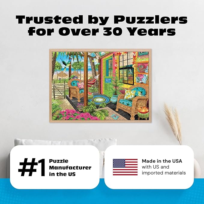 Ceaco – Tropical Paradise – Tracy Flickinger – 500 Piece Jigsaw Puzzle for Adults – Colorful Coastal Porch Scene with Bonus Poster