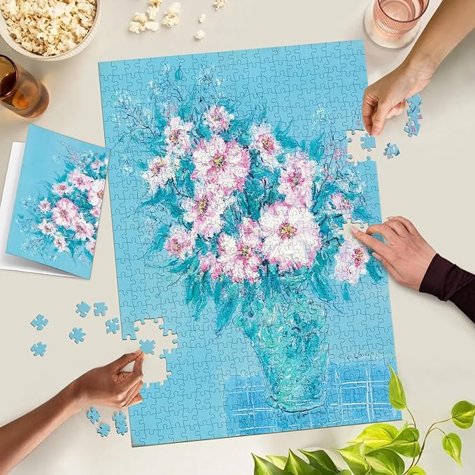 Puzzles for Adults 500 Pieces, Jigsaw Puzzle for Adults, Fun Challenging Family Puzzle, Soft Blue Flower Puzzles Game, Interlock Perfectly No Dust, Gifts for Easter Parents Father's Day