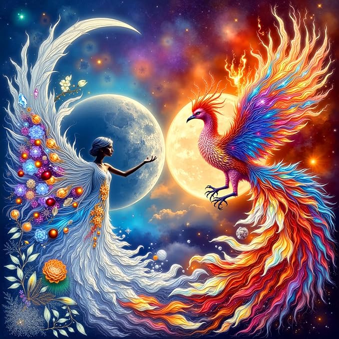 Puzzles for Adults 1000 Pieces, Mystical Woman and Phoenix Moon Stars Art Puzzle with with Letters on Back, Challenging Adult Puzzle 22.8x22.8 Inch, Premium Precise Cut Dust-Free Paper