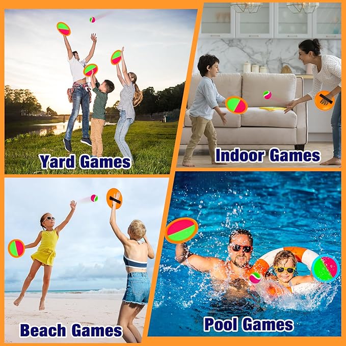 Toss and Catch Ball Game Set - Outdoor & Indoor Activity Toys for Kids - Sticky Paddle Ball Toy for Boys Girls 3 4 5 6 7 8-12 Year Old - Great Games for Beach Pool Yard - Easter Basket Stuffers Gifts