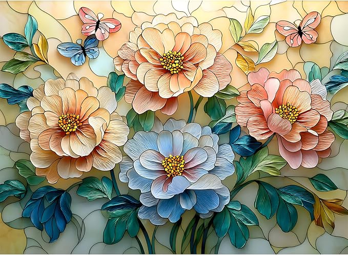 Puzzles for Adults 500 Pieces, Stained Glass Jigsaw Puzzles - Vitrail Flowers, Impossible Flower Puzzles for Seniors Family, 20.47x14.96 inches, 1:1 Poster, Letter on The Back