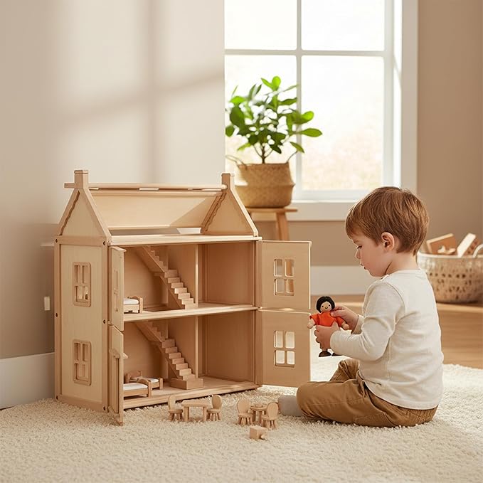 PlanToys® Boy Wooden Dollhouse Figurine | Poseable 1:12 Scale Mini Doll (4 Inch) | Dollhouse Accessories for Pretend Play | Eco-Friendly Montessori Toy for Kids Ages 3+