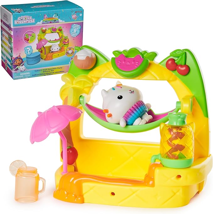 DreamWorks GABBY'S Dollhouse, Cakey’s Fruit Smoothie Balcony Playset, 8-Pcs with Toy Figures, Dollhouse Accessories & Sensory Play, Kids Toys for Girls & Boys 3+