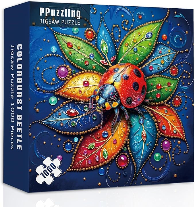Colorful Beetle Puzzles for Adults 1000 Pieces, Nature Insect Jigsaw Puzzles, Vibrant Fantasy Ladybug Puzzle