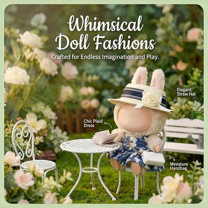 Clothes for 17cm Dolls, Luxury Chic Style Set High-End Fashion Outfit 3 Piece Set Including a Hat,Clothes and Bag with Premium Dolls Accessories for Play & Display (Blue) - No Logo