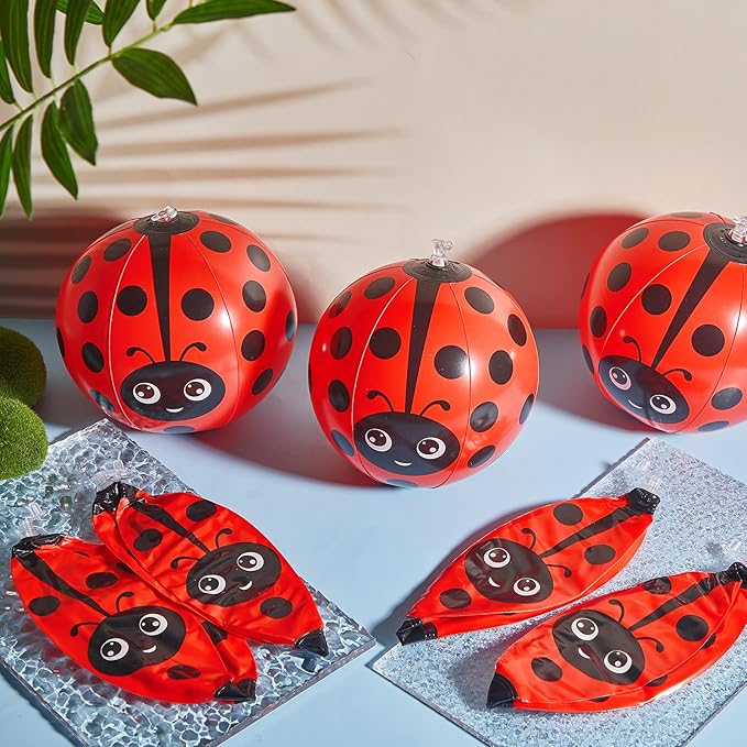 Jexine 24 Pcs Ladybug Themed Beach Ball for Kids 5 Inch Bulk for Summer Pool and Beach Game Gifts and Birthday Party Supplies and End of The Year Class Party Decoration Favors(Ladybug,5 Inch)