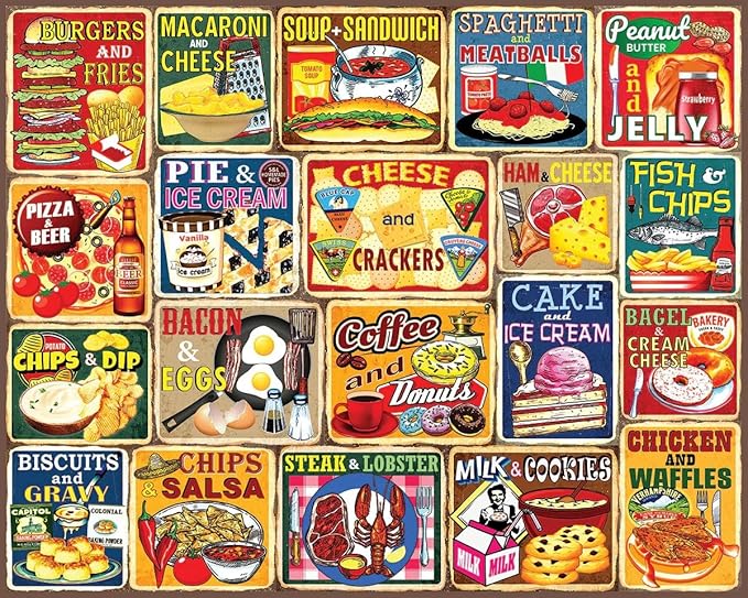 White Mountain 1000 Piece Jigsaw Puzzle Nostalgic Vintage Collage Puzzles with Large Pieces for Adults and Family 24"x30" - Classic Food Combos