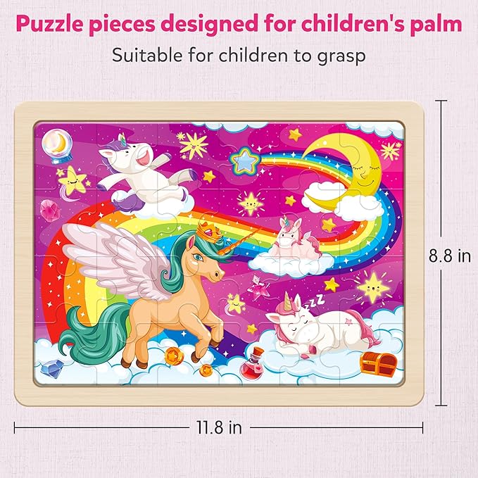 SYNARRY Large Unicorn Princess Fairy Wooden Puzzles for Girls Gift Box(12.2 * 9.4 in), 24 Pcs Puzzles for Kids Ages 4-6, Wood Puzzles for Kids Ages 3-5, Easter Basket Stuffers Gifts for Kids