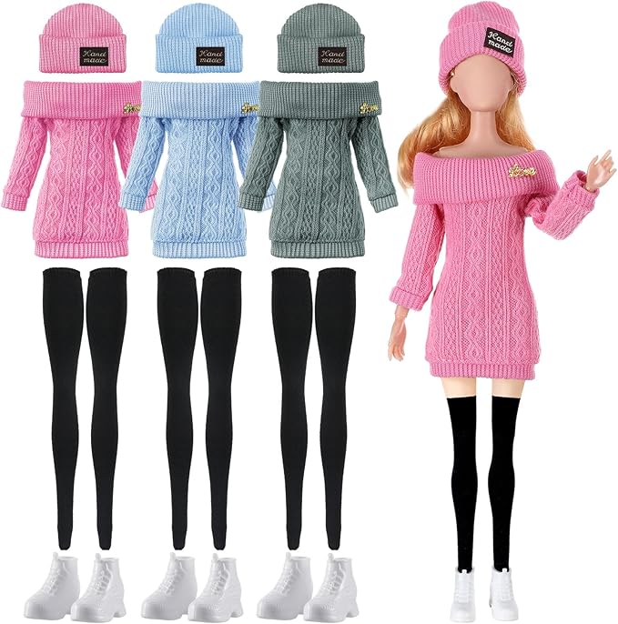 Geyoga 12 Pcs Doll Clothes and Accessories for 12 Inch Summer Dolls Sweater Pants Shoes Hat Outfits Doll is Not Included(Sage Green, Light Blue, Rose Red,12 Inch)