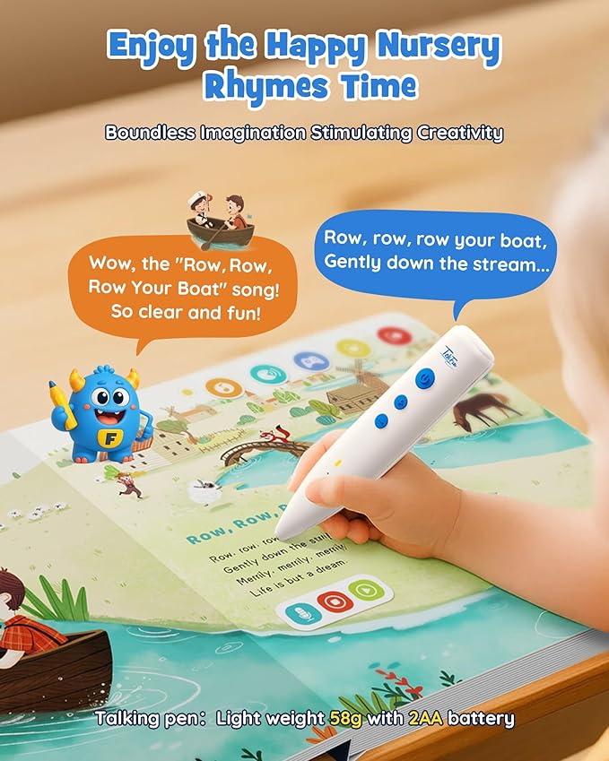 TEKFUN Nursery Rhymes Musical Books with Talking Pen, Interactive Sound Books for Toddlers 1-3, Autism Sensory Educational Toys for Kids Ages 3-6