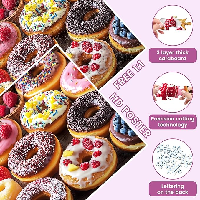500 Piece Puzzle for Adults, Donut Jigsaw Puzzles, Youths Favorite Foods Puzzles 500 Pieces, Birthday and Barious Holiday Party for Family Adults, Funny Puzzle, 20.5x15 in
