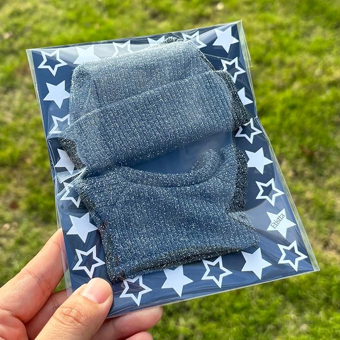 Etistta 17cm Doll Clothes with Hat, Glitter Knit Cap Top Doll Clothes for 17cm Doll Accessories Outfits (Navy Blue)