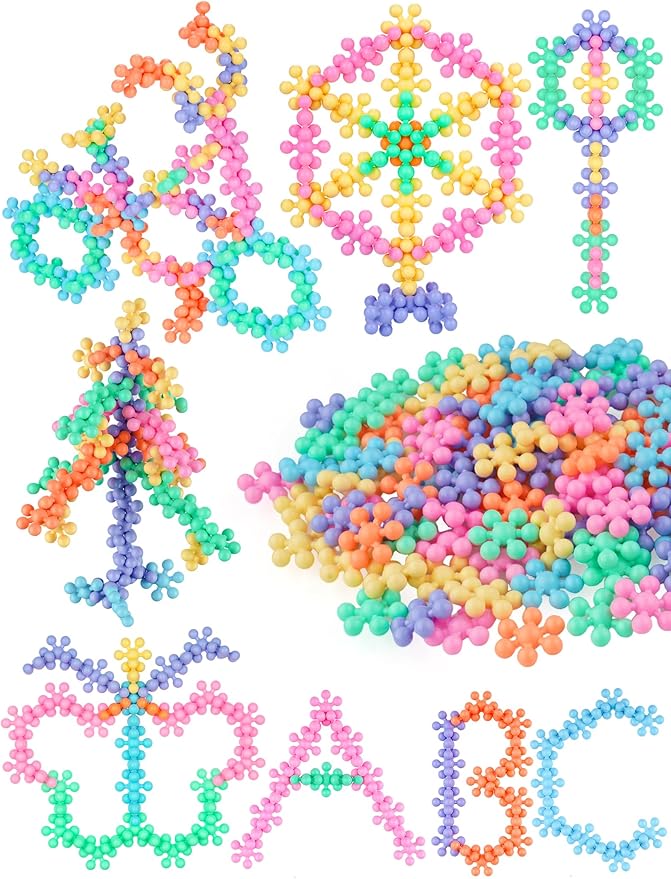 Snowflake Interlocking Building Block Educational Toy 100PCS for Kids Ages 3+, Multi-Color Solid Plastic Early Learning Creativity STEM Toy with Carrying Case Safe Material (Macaron Colors)