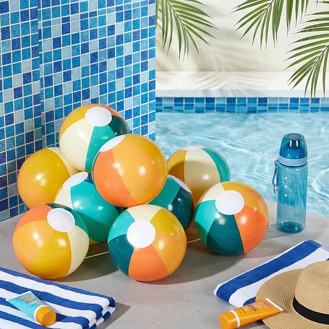 12 Pcs Orange Green Inflatable Beach Balls Bulk for Kid Pastel Jumbo Big Beach Balls Baby Shower Birthday Summer Swimming Party Decorations Favor Water Games(8 Inch)