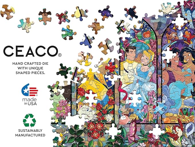 Ceaco Disney Princess Royal Windows Jigsaw Puzzle – 1500 Piece Puzzle for Adults, Stained Glass–Style Princess Artwork, Includes Reference Poster