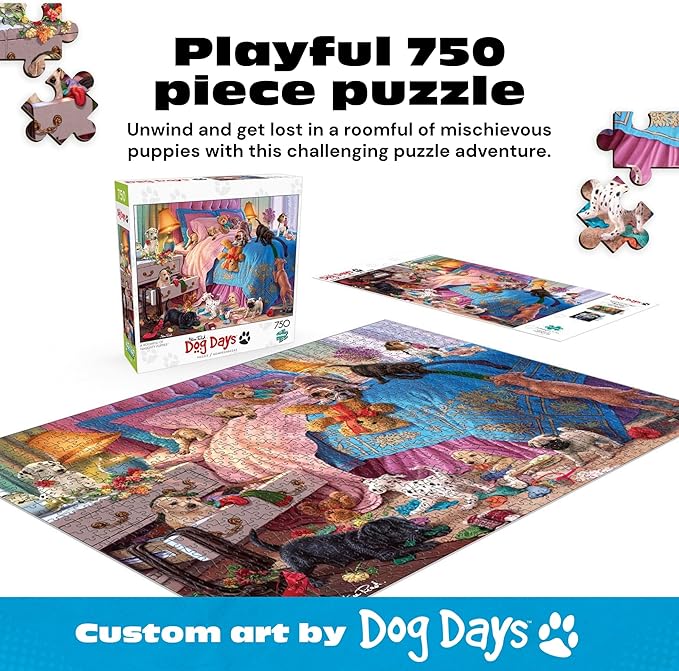Buffalo Games - A Roomful of Naughty Puppies - Steve Read - 750 Piece Jigsaw Puzzle for Adults - Dog Lovers - Cute Puppy Puzzle with Bonus Poster - Finished Size 24.00 x 18.00 - Made in USA