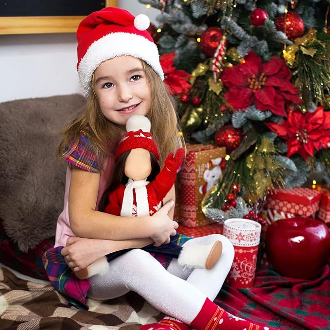 Bencailor 6 Pcs 18 Inch Christmas Doll Clothes and Accessories Winter Outfits Set Sweaters Trousers Hats Shoes Gloves for 18 Inch Doll Gifts(Red White)